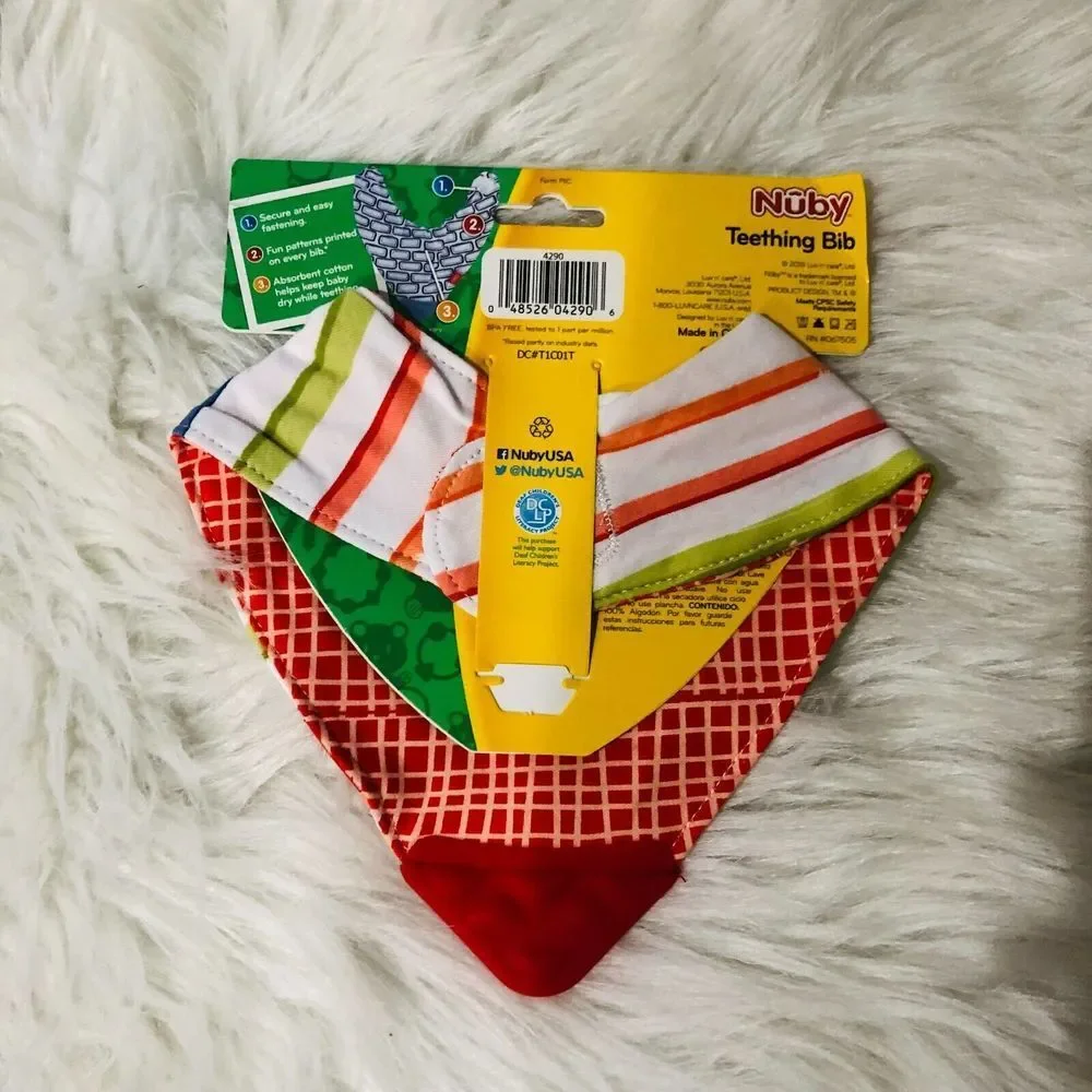 1 Nuby Baby Bandana Bibs with Teethers Infants Saliva‎ Towels 3 Pack NEW